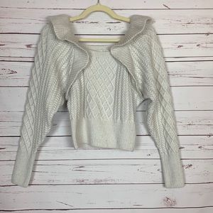 H&M Women’s  S Small Cream Cute Ruffle Fall Sweater Neutral Soft Comfortable New